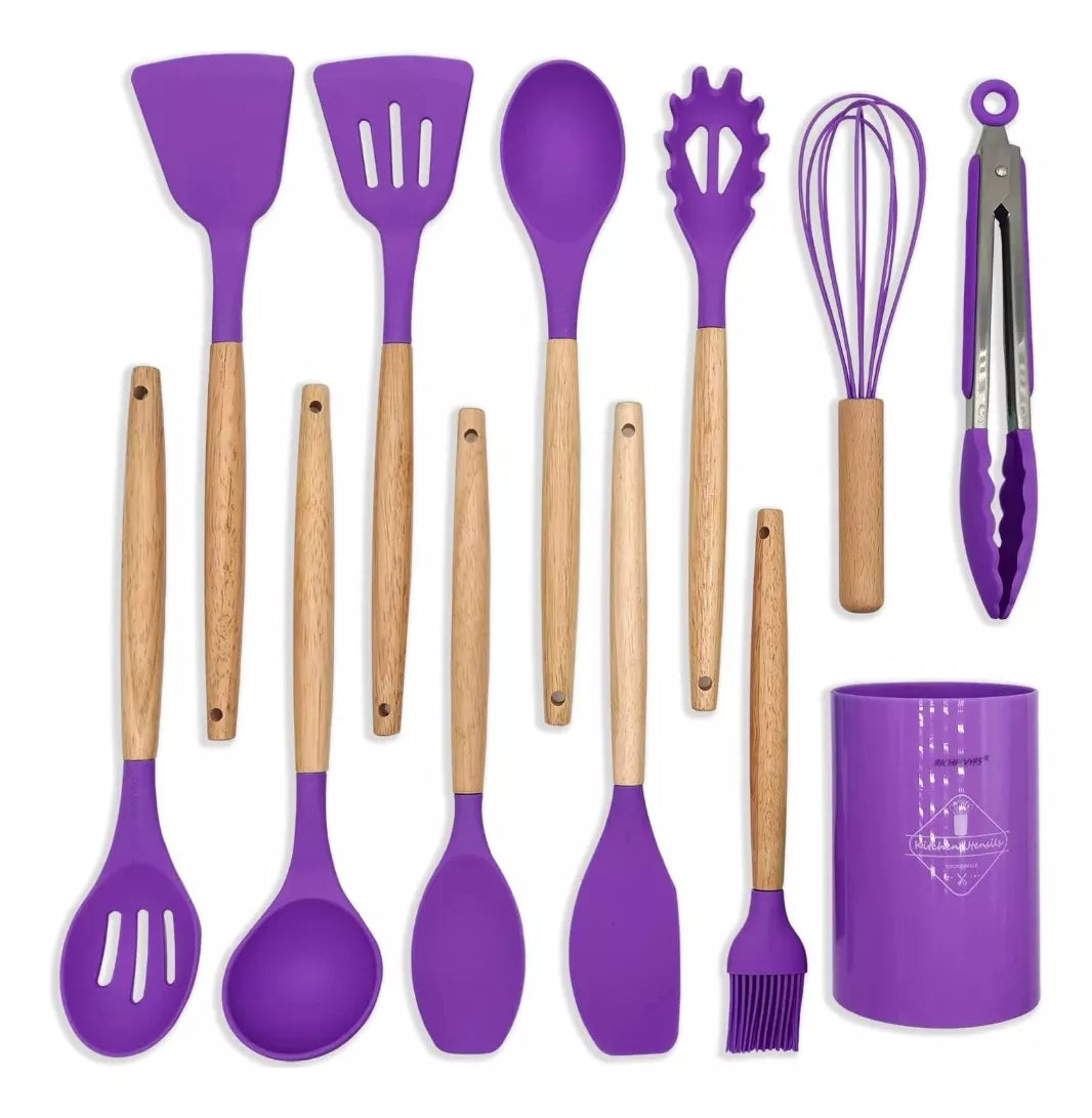 Set Kit C/12 Piezas Utensilios de Cocina Cucharas Espátula Mango